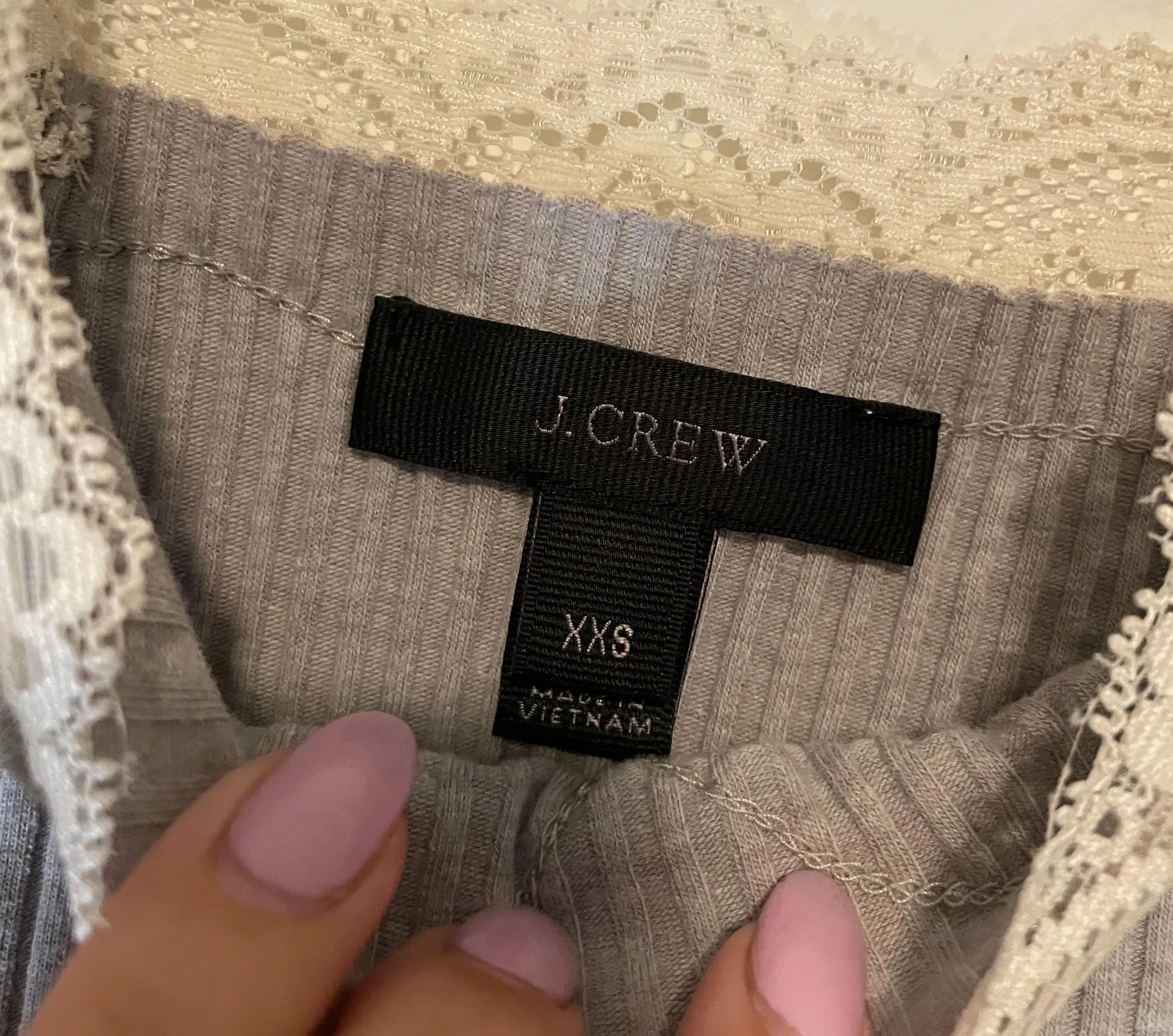 Light Grey Ribbed Lace Trim Tank Top - Image 10