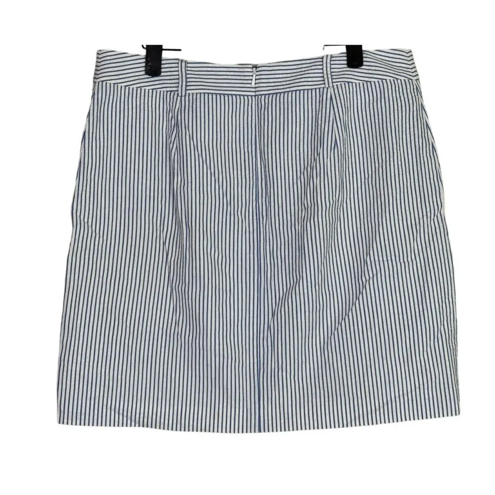 J. McLaughlin Nautical Seersucker Stripe Mini Skirt Pockets 10 Blue White #3469 - Image 4