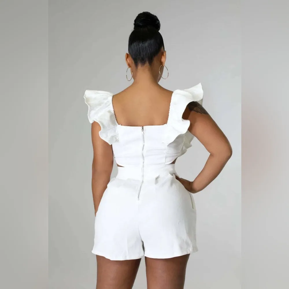 Butterfly Breeze Shorts Romper, NWT White - Image 3