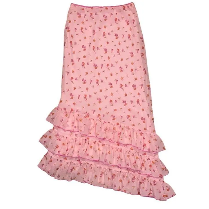 Urban Outfitters Kimchi Blue pink floral Lenora chiffon ruffle  midi skirt - Image 6