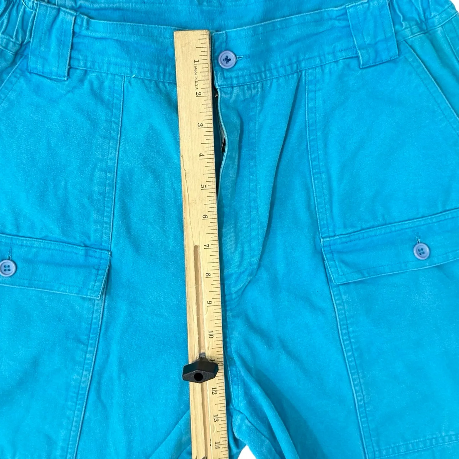 Vintage 90s Turquoise Blue 100% Cotton Cargo Bermuda Shorts size M / L Ampuse Size M - Image 6