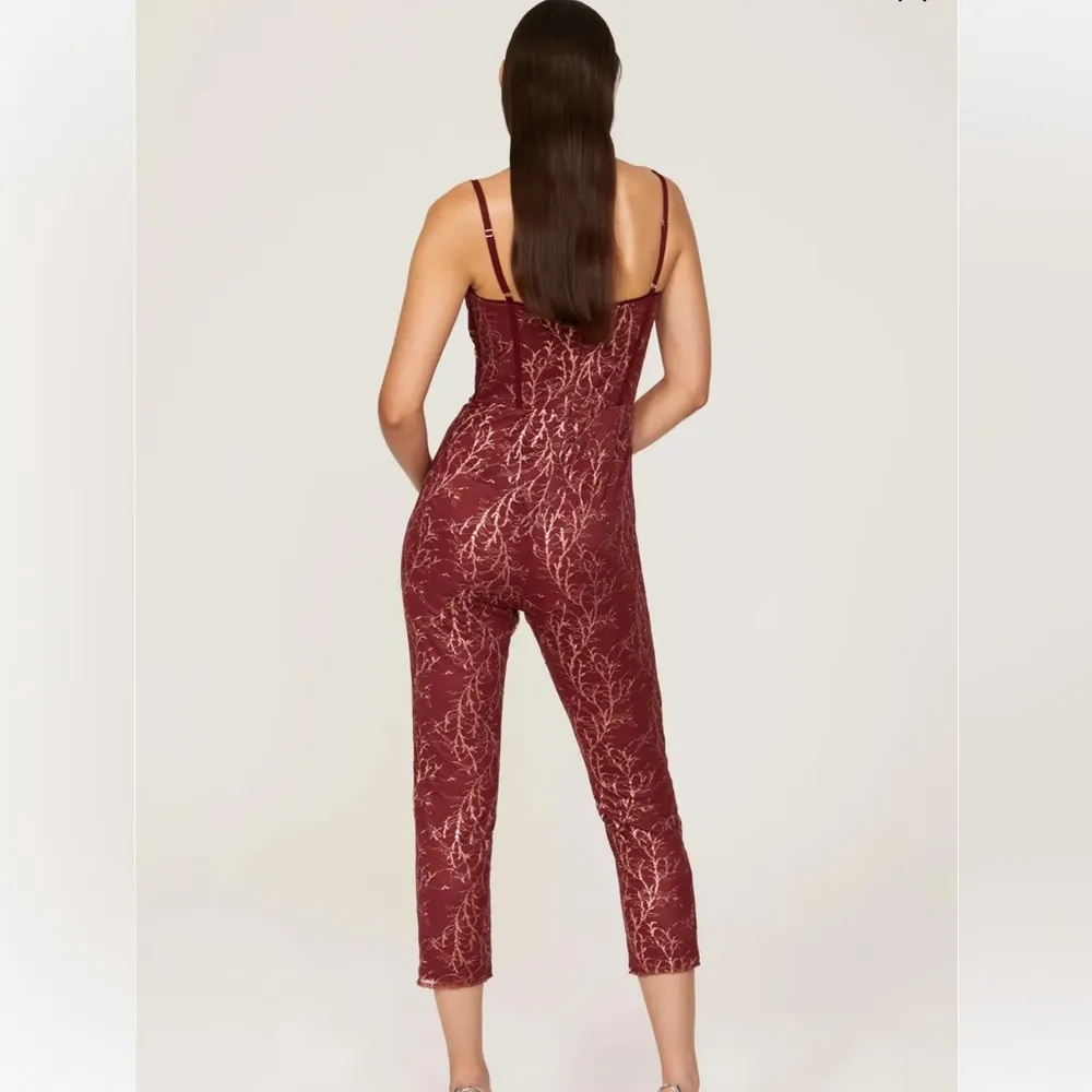Katie May Venus Spaghetti Strap Corset Top Stretchy Jumpsuit Red & Rose Gold Med - Image 3