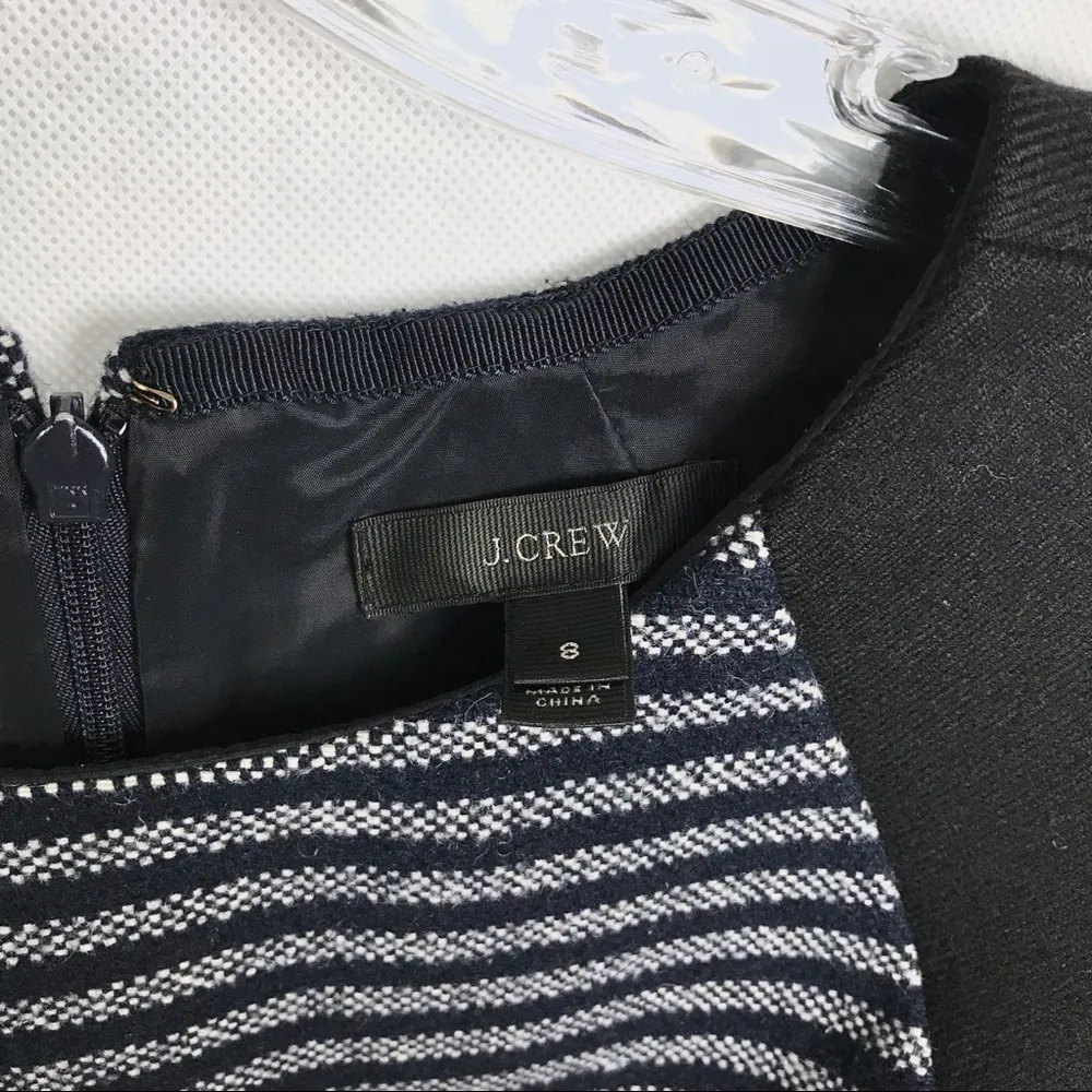 J. CREW Colorblock Stripe Tweed Blue Dress Size 8 - Image 3