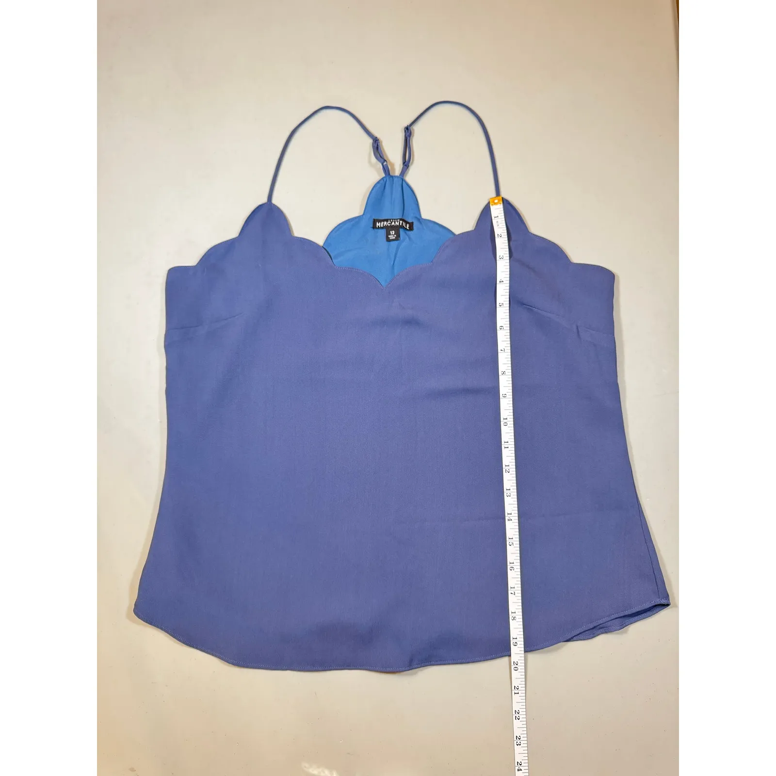 J. Crew Mercantile Scalloped Edge Cami Top Size 12 Blue Lined Adjustable Straps - Image 3