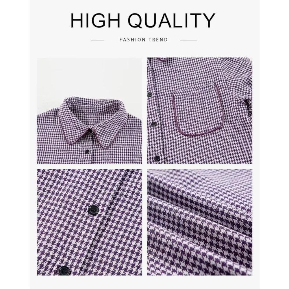 NEW Houndstooth Shacket Jacket Long Sleeve Button Down Shirt XL Purple - Image 5