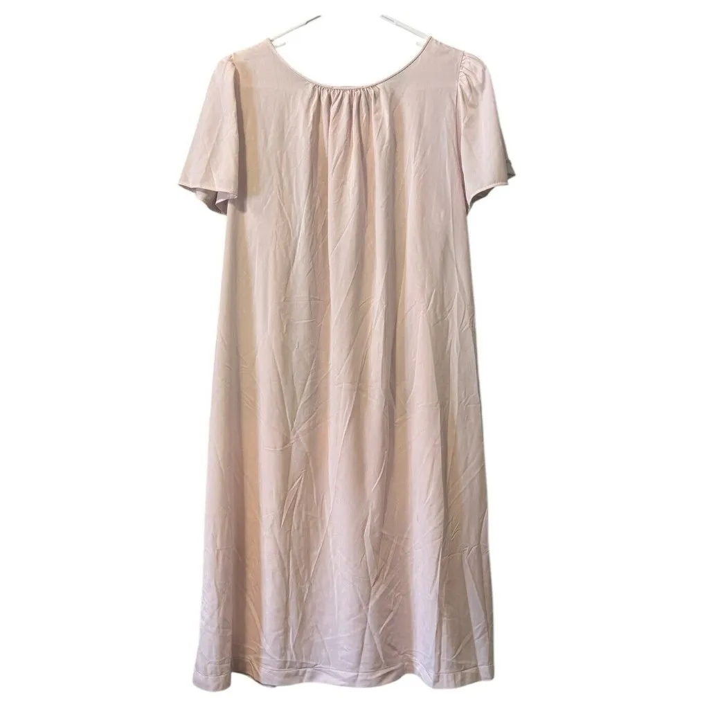 SHADOWLINE PINK NYLON NIGHTGOWN SIZE Medium Embroidered Floral Lightweight - Image 2