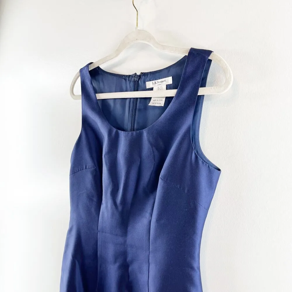 L.K. Bennett Sleeveless Wool Silk Blend Knee Length Sheath Dress Navy Blue 6 - Image 7