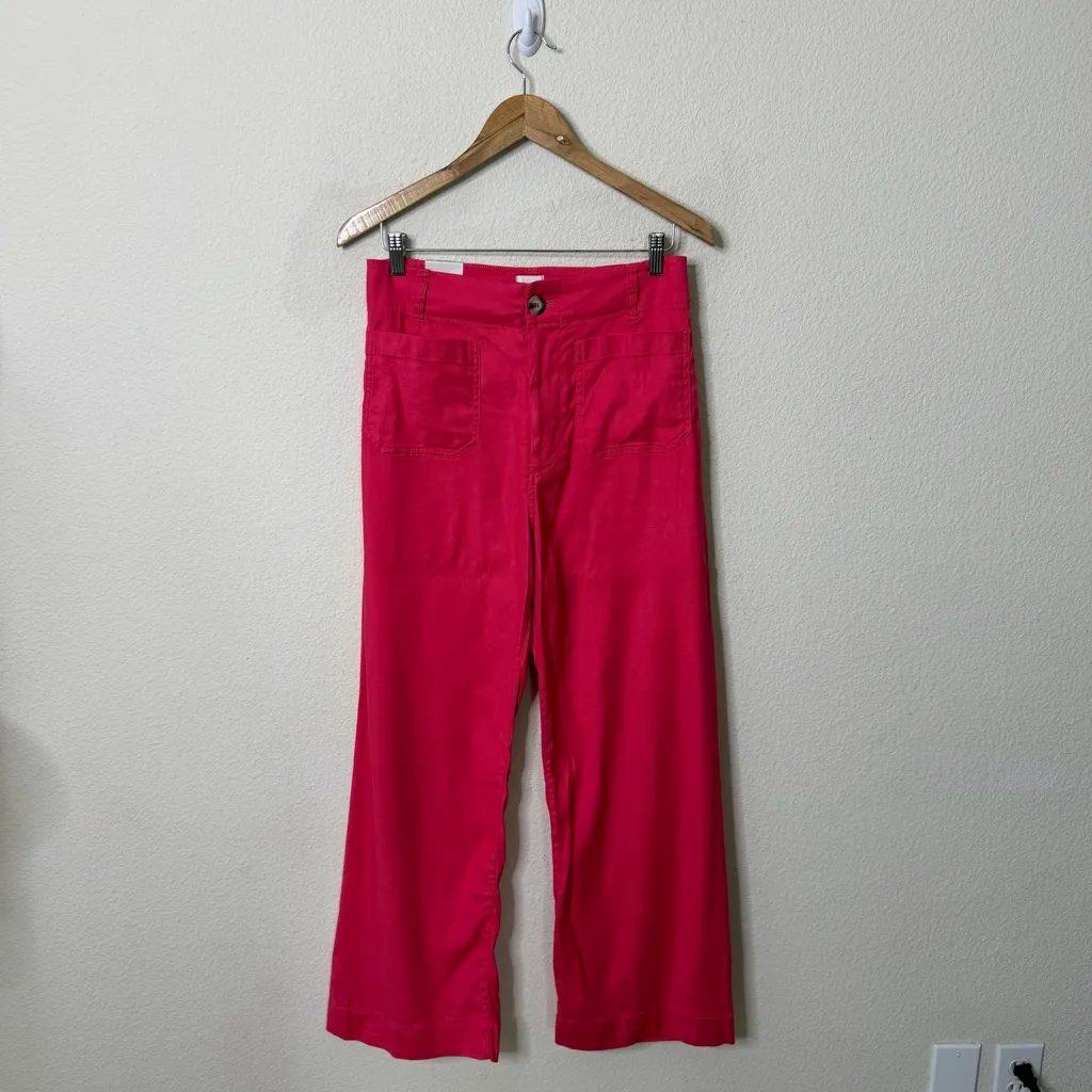 NWT Anthropologie Maeve The Colette Cropped Linen Blend Wide Leg Pants Pink 29 T - Image 3