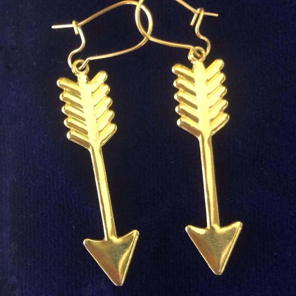 Gold Color Arrow Dangle Earrings‎ Gold - Image 2