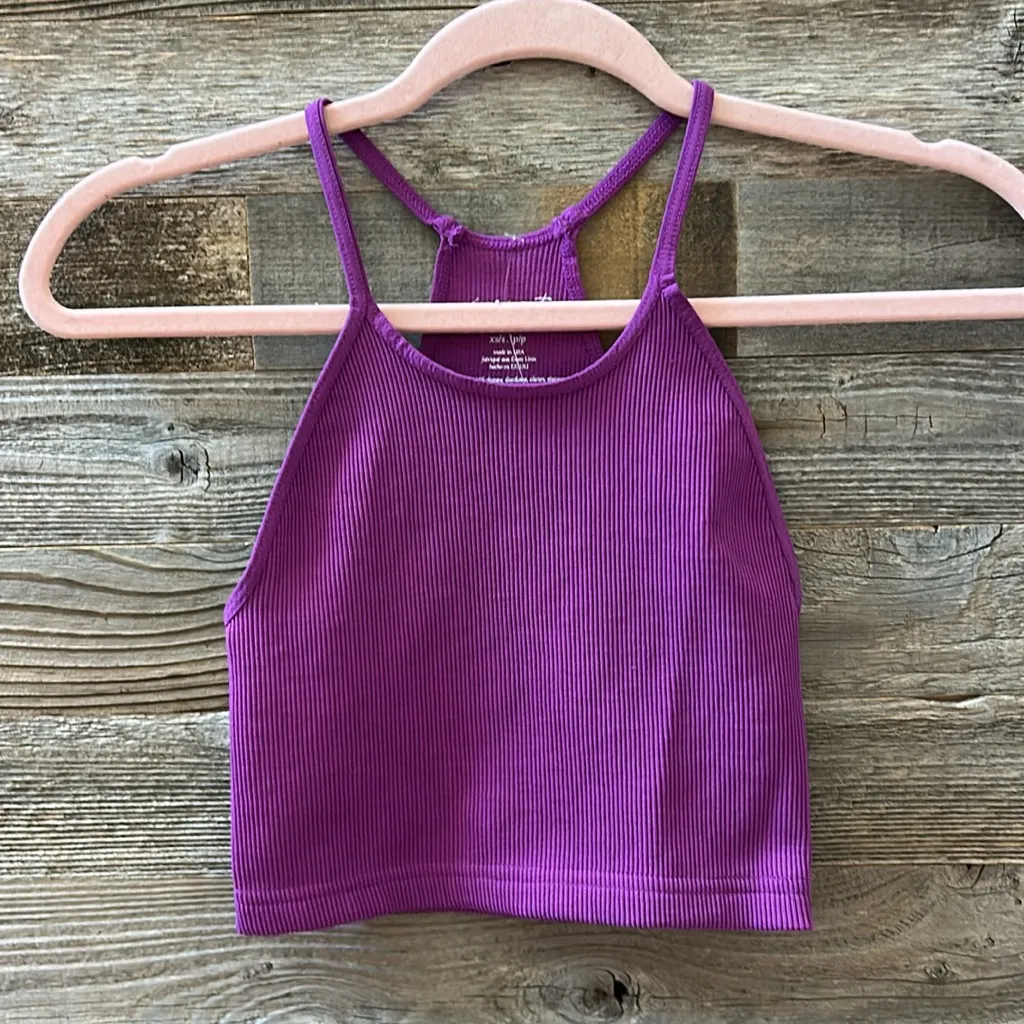 Free People Movement Purple Sports Bra and Biker Pink Ribbed Short Set Size XS/S - Image 5