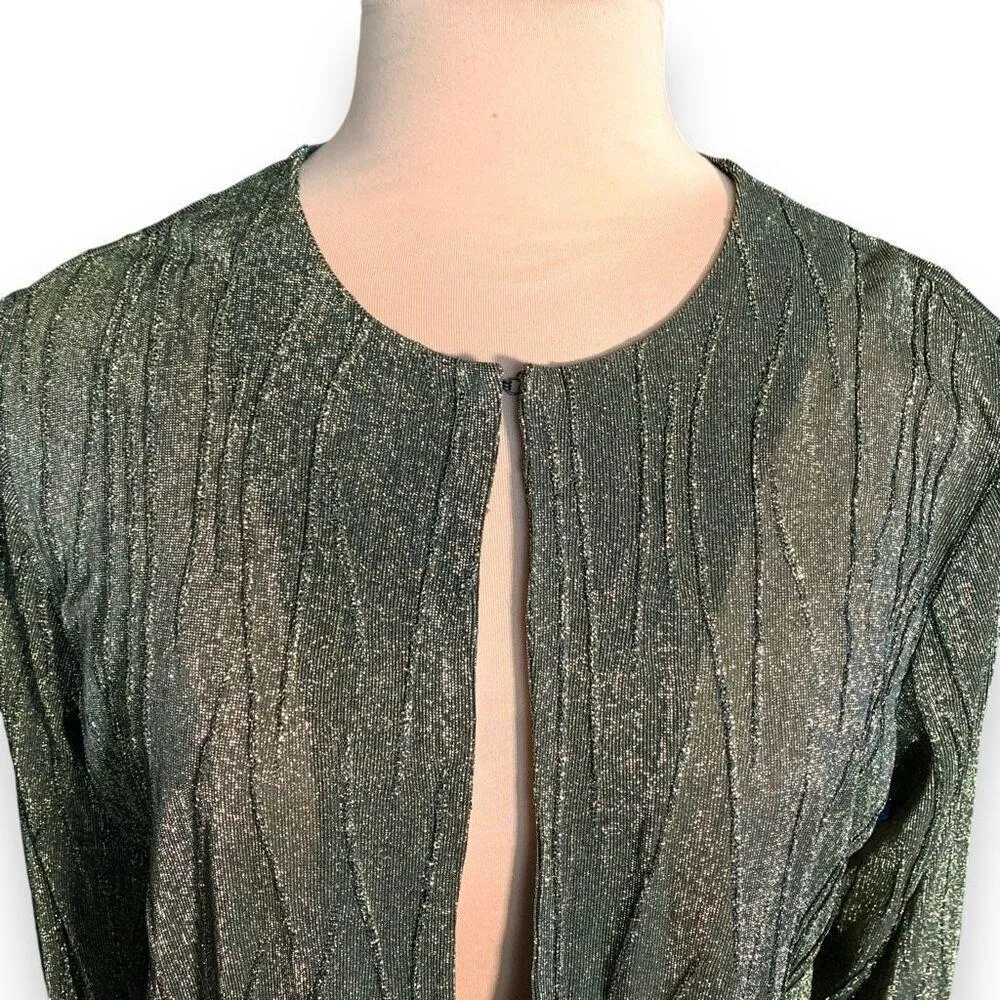 Vintage Lana Lee Petite Metallic Gold Textured Open Front Long Sleeve Cardigan Black Size undefined - Image 2