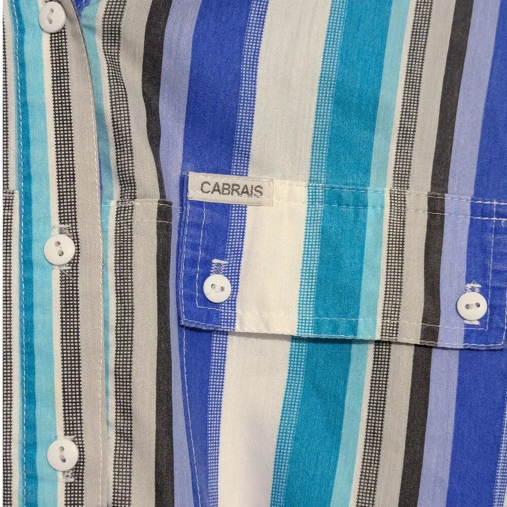 Vintage 80s Western Striped Button Down Dress Long Sleeve Collared Cowgirl Blue Size 14 - Image 5