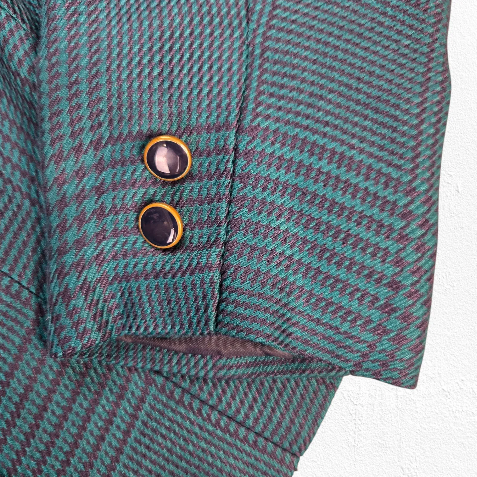 Vintage 80s Green Navy Houndstooth Retro Officecore Power Skirt Suit Set Size 4 - Image 4