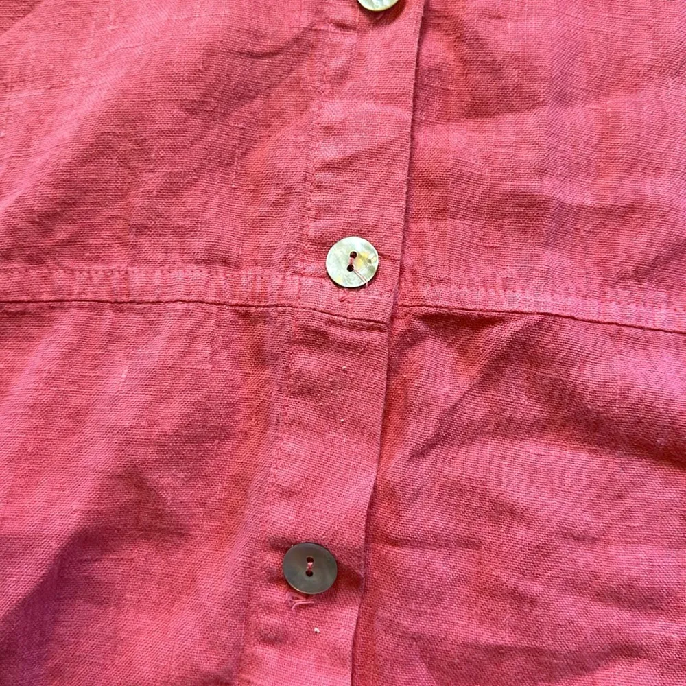VTG 100% LINEN PINK COLLARED BUTTON UP DRESS MADE IN USA - Image 4