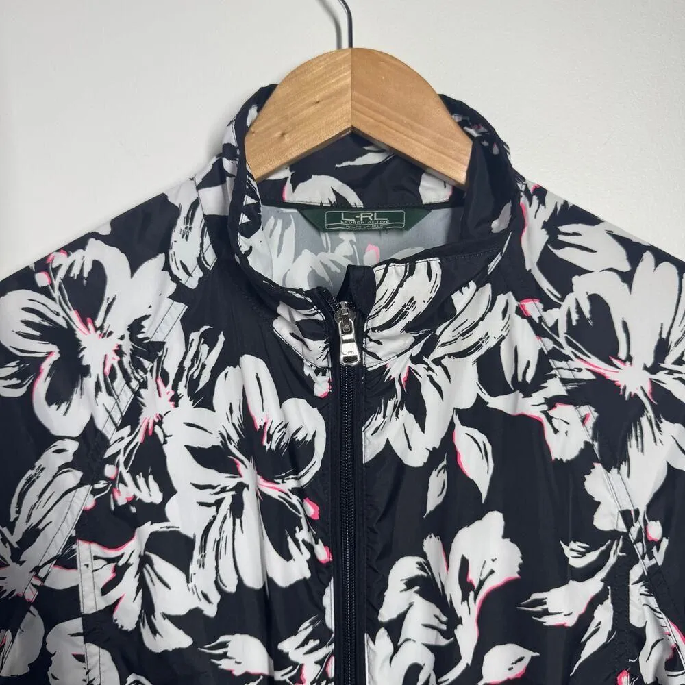 Lauren Ralph Lauren Jacket Women L Active Lightweight Windbreaker Floral Zip Top Black Size L - Image 5