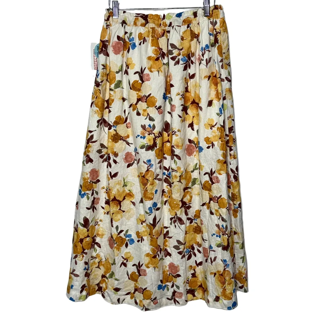 NEW Abercrombie & Fitch White Blue Floral Linen High Slit Maxi Skirt Size Small - Image 2