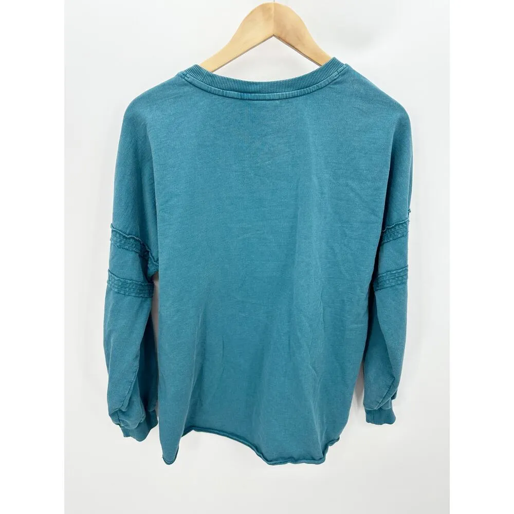Denim & Co Canyon Retreat Blue French Terry Pullover Seaming Detail Women Small - Image 2
