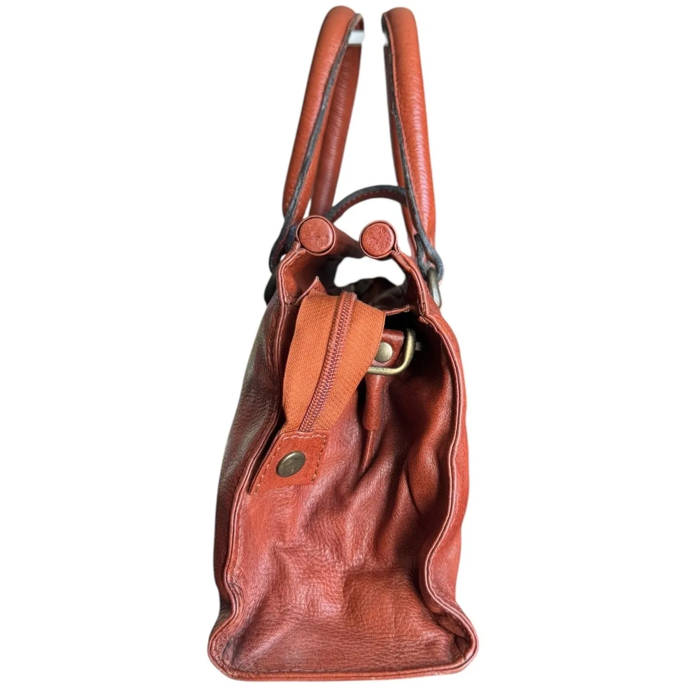 Vintage Sabiha Leather Boutique Cognac Satchel – Brass Lock, Made in India Brown - Image 14