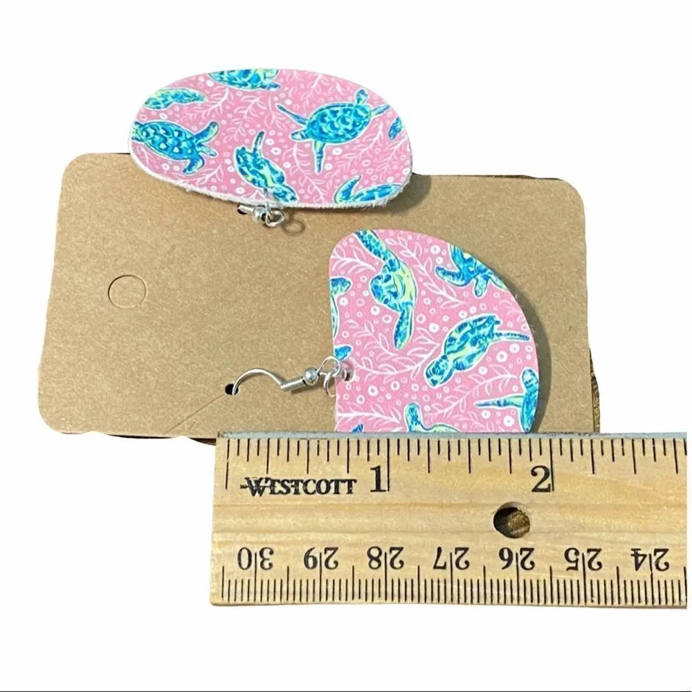 Statement Earrings Sea Turtle Dangle Drop Slip On Earrings Half Circle Pink Blue Pink - Image 3
