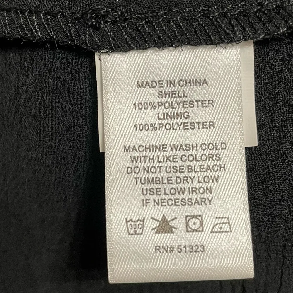 CeCe  Shoulder Bow Tiered Ruffle Crinkle Chiffon Blouse Black Women’s Sz L - Image 7