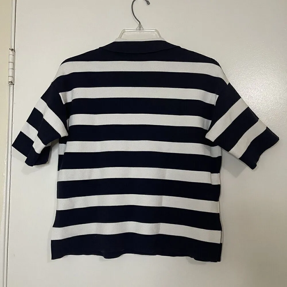 ANN TAYLOR navy stripe short sleeve pullover knit polo size US Small - Image 6