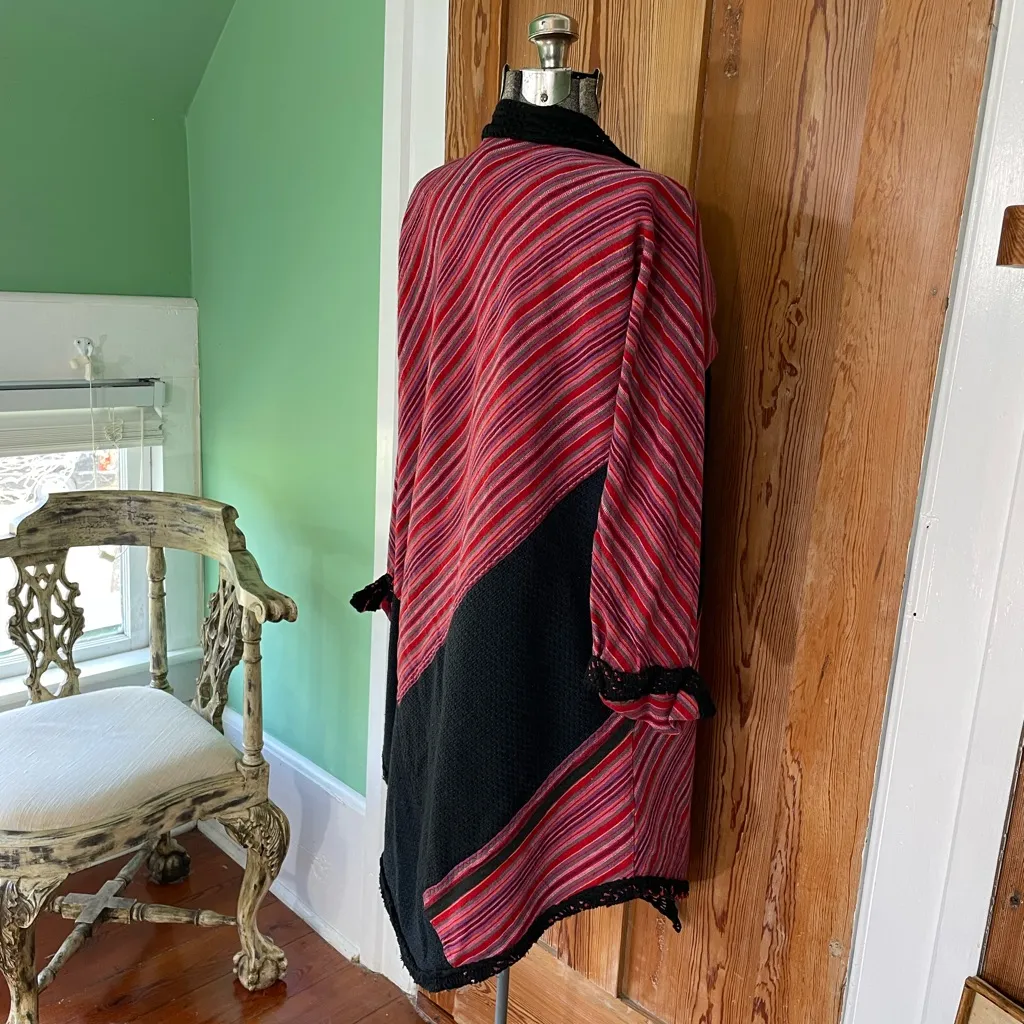 Soo Hoo Artistan Made Mixed Media Open Front Lagenlook Cardigan Shrug OS Black Size undefined - Image 7