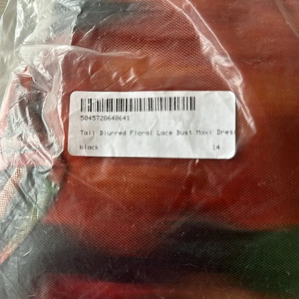 Boohoo Tall Blurred Floral Lace Bust Maxi Dress Black 14 NWT IN PACKAGE - Image 3
