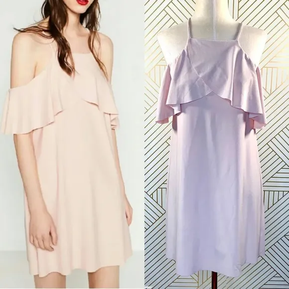 Zara Dress Off the Shoulder Sleeveless Pullover with Frill Light Pink Size Small - Image 2