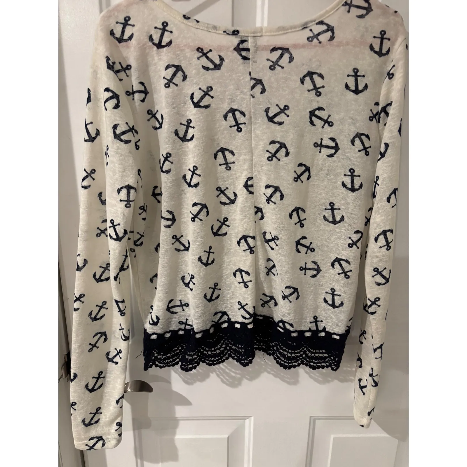 Rue21 Anchor Print Long Sleeve Top with Lace Trim - Nautical‎ Style Medium - Image 3