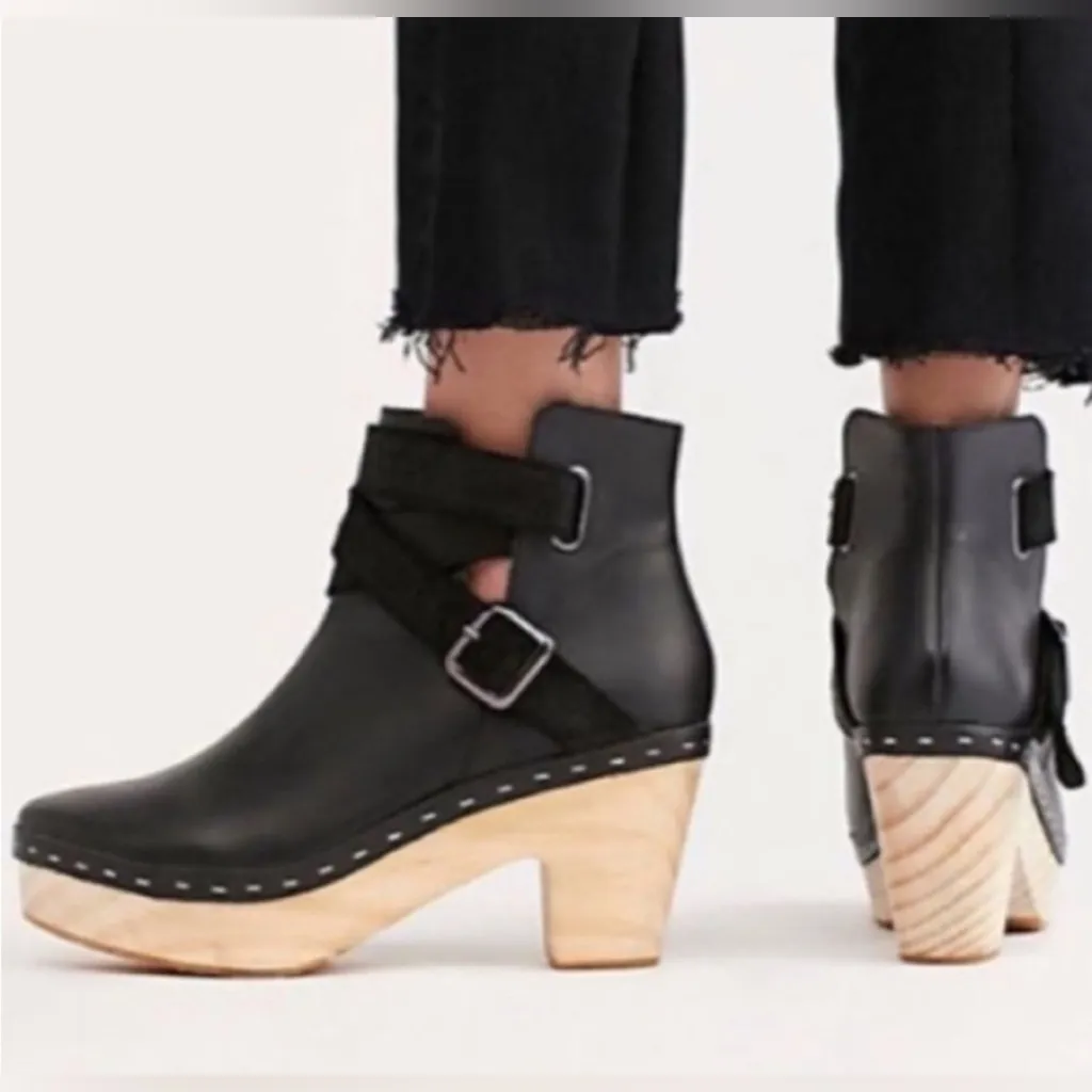 FREE PEOPLE Bungalow Clog Leather Booties Black Size 39 EU (8.5 US) - Image 2