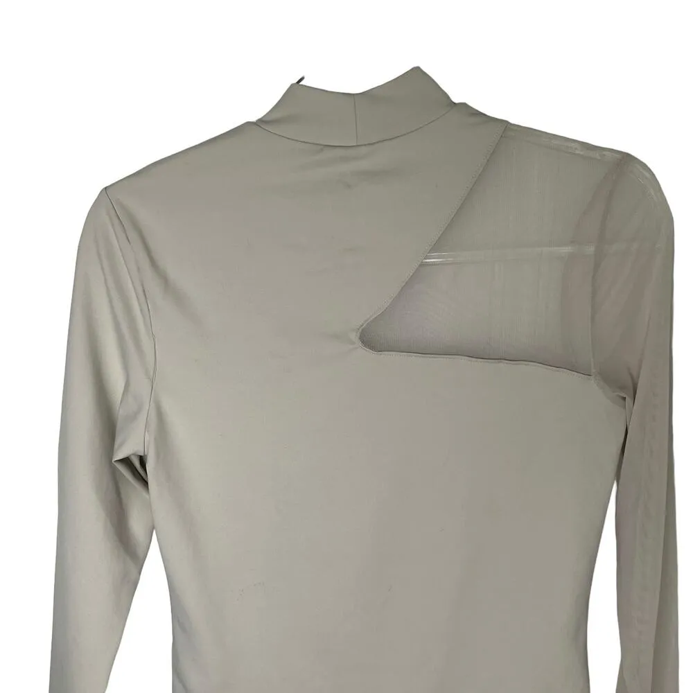 Abercrombie & Fitch Bodysuit Cream Mesh Sleeve Mock Neck L New - Image 11