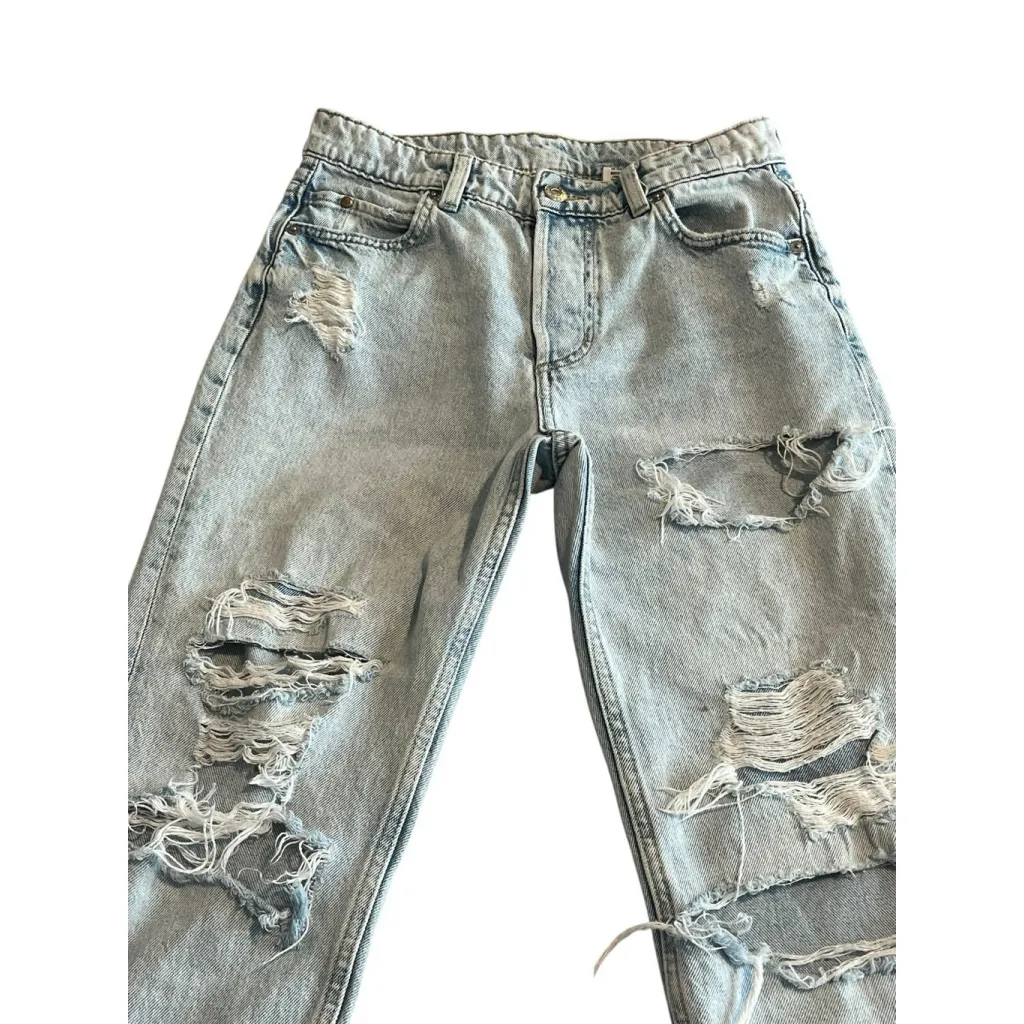 & Denim Jeans Womens Size 2 Light Wash Boyfriend Low Waist Slim Straight Frey Blue - Image 2