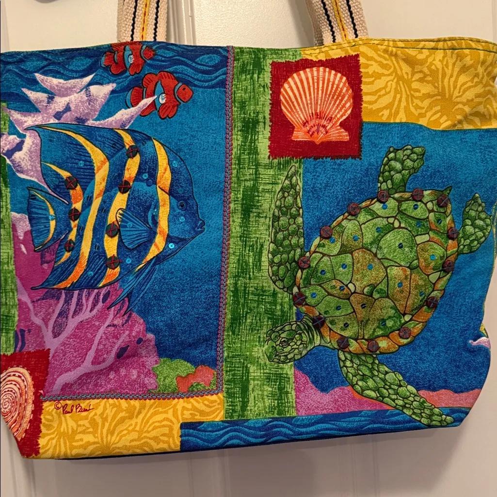 Colorful Sea Life Tote Bag Blue - Image 2