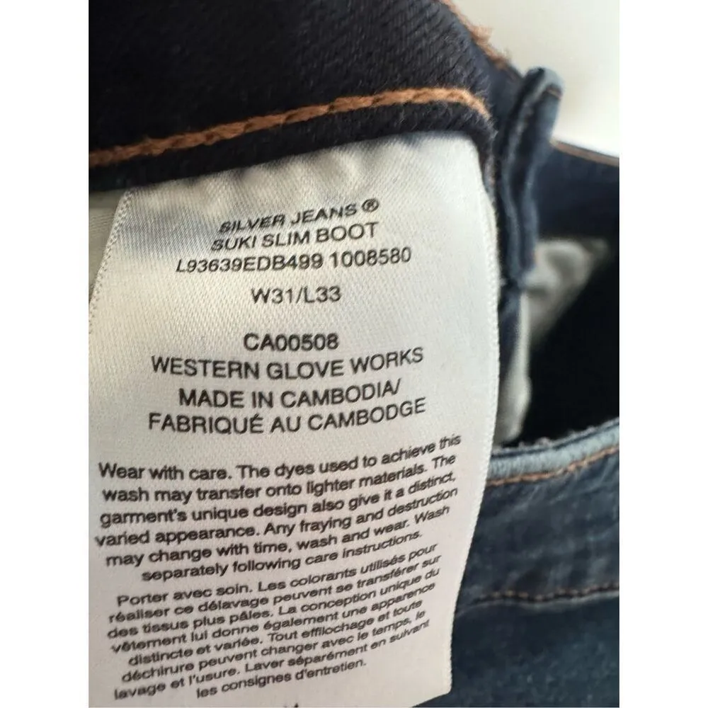 NEW Silver Women's Suki Mid Rise Slim Bootcut Button Fly Denim Jeans sz 31/33 Blue - Image 9