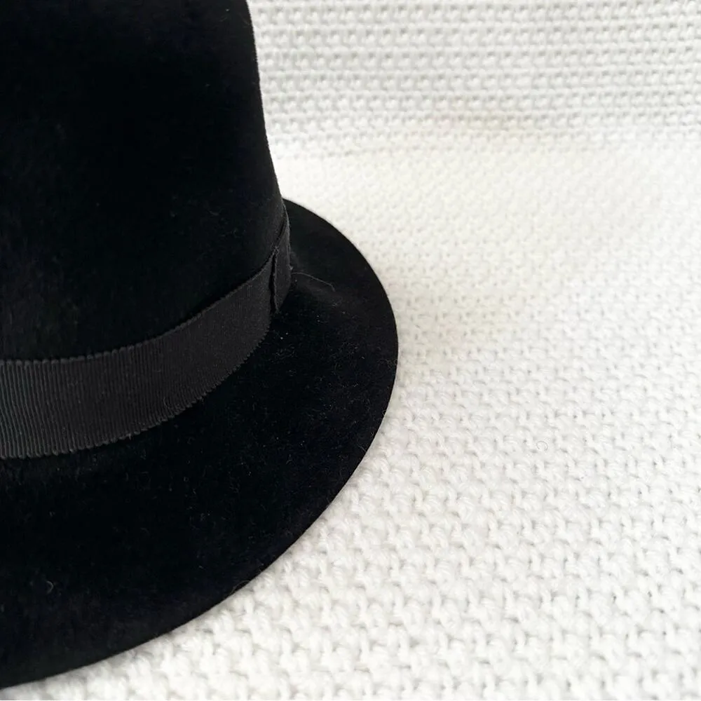 Helen Kaminski Australia Black Rabbit Fur Felt Ribbon Trim Fedora Classic Hat OS - Image 6
