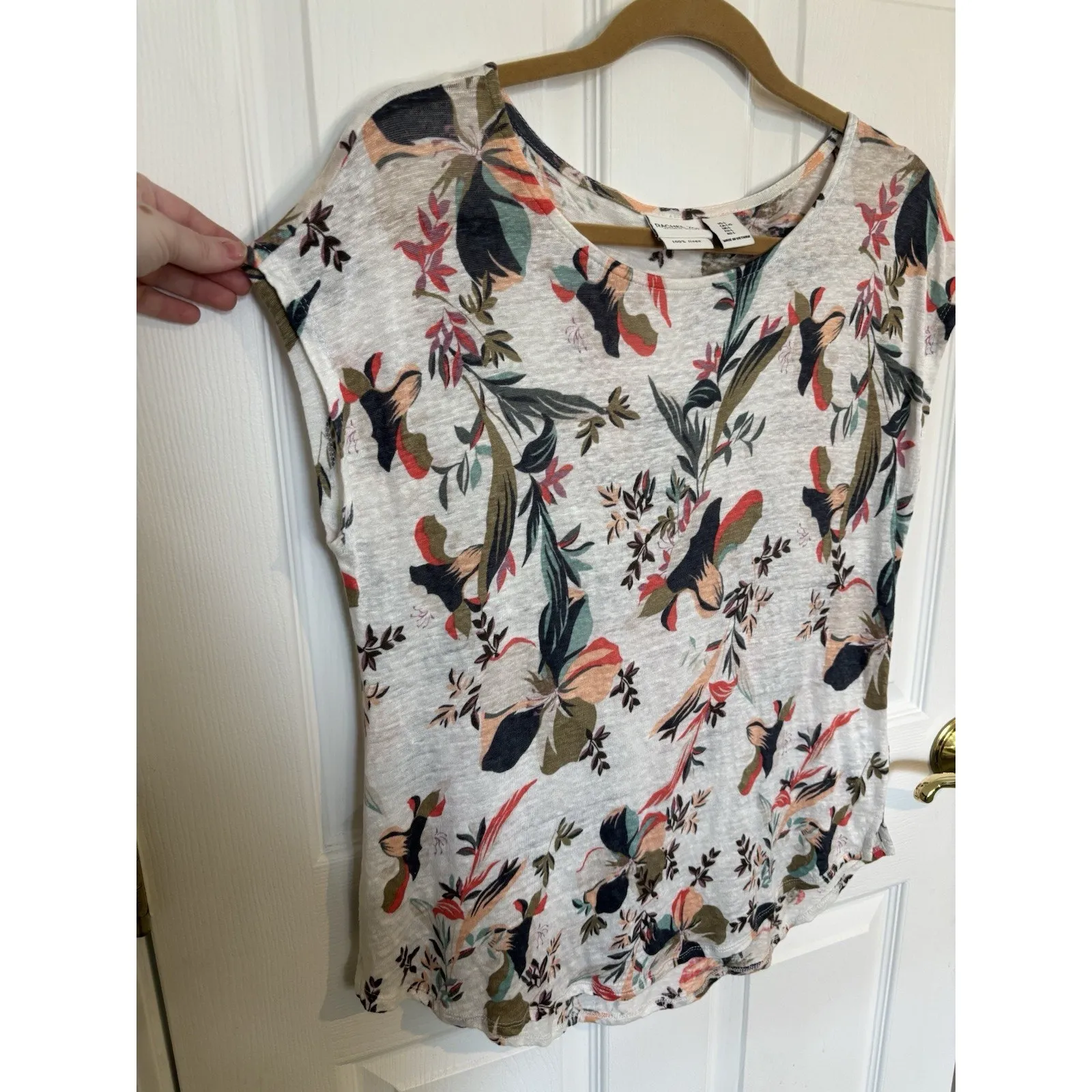 Rachel Zoe 100% Linen Tropical Floral Short Sleeve Sz Large Resort Wear Beach - Image 4