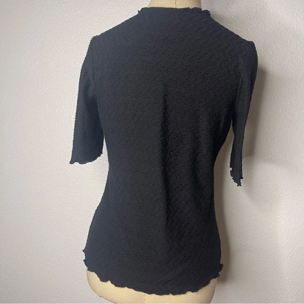 Vintage 90s Status Black Crinkle Top Size Medium Short Sleeve - Image 5
