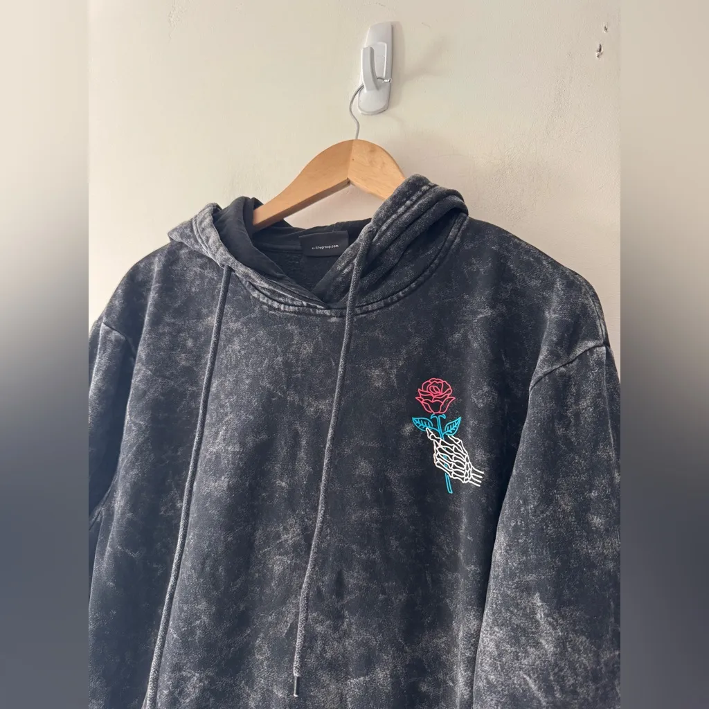 Chemistry Mens Party Freaks Pullover Hoodie Acid Wash Gray Black Sweatshirt - Image 2