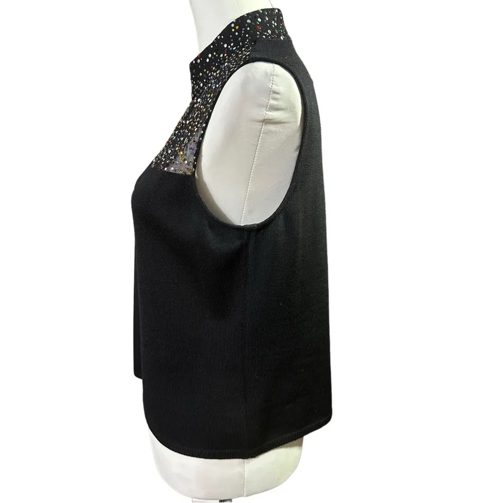 St. John Black Knit Sleeveless Top with Beaded Embellishments Sz Small - Image 6