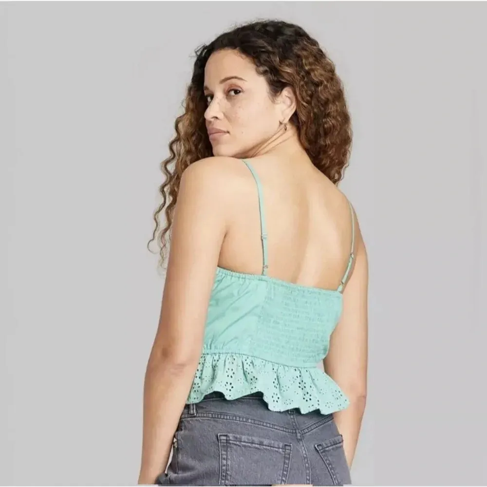 Wild Fable Aqua Green Lace Up Eyelet Corset Top Peplum Cropped Size M NWT - Image 3