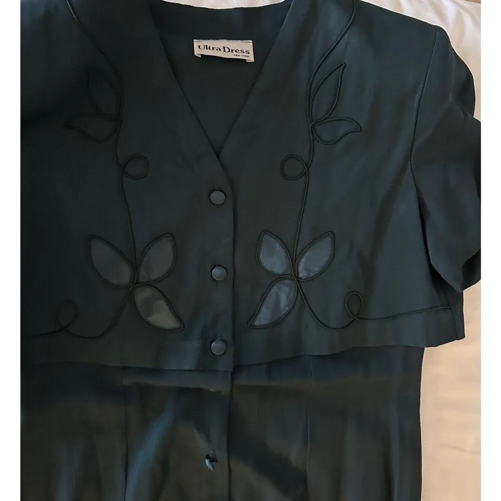 ULTRA DRESS Vintage Size 12 Jacket/Dress Embroiderey Floral Buttons Short Sleeve Green - Image 6
