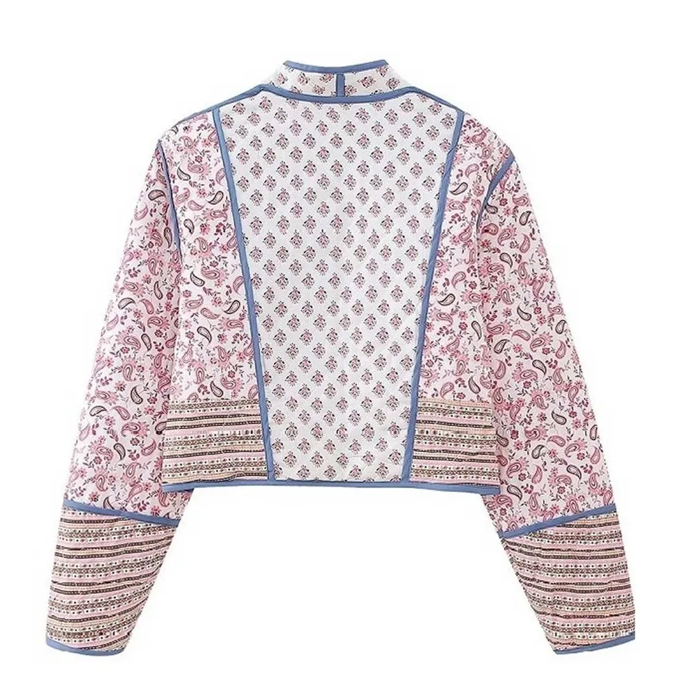 Sundayup Women's Paisley Print Reversible Cropped Jacket Blue - Image 5