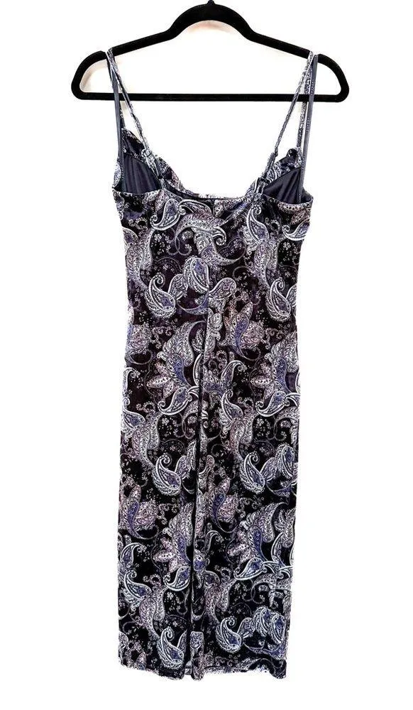 LAUNDRY by SHELLI SEGAL Ruched Paisley Midi Dress, Cowl Neck, Velvet, Sleeveless - Image 3