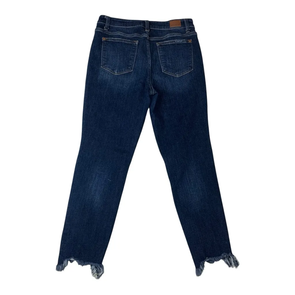 Judy Blue size 9 29  Women's Blue Slim Fit Jeans denim dark wash raw hem high ri - Image 12