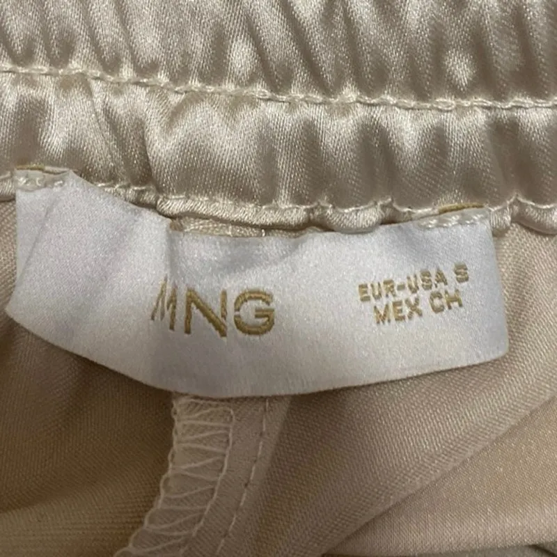 MNG Mango Women's Beige Silk Satin Elastic Waist Wide Leg Trousers Pants Size S - Image 4