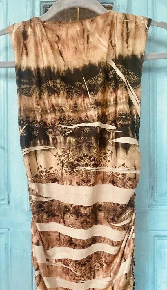 Ladies Bronze Boho Animal Print Sleeveless Beaded Body Con Dress Size Medium - Image 8