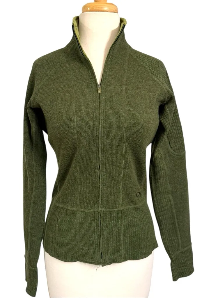 Mountain Hardware Green Wool Blend Knit Full Zip Adventure Sweater Jacket Small - Image 1