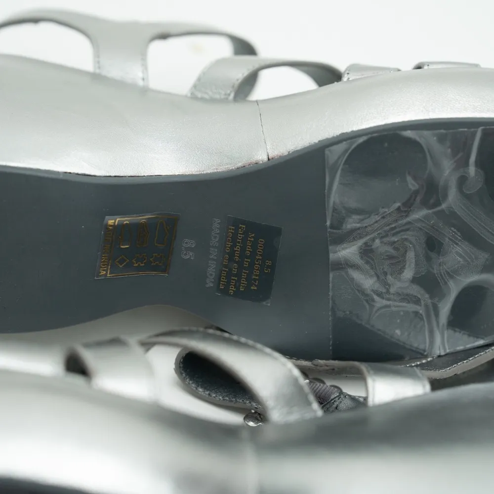 Free People. Brooklyn Ankle Strap Silver Metallic Platform Sandal. 8.5 - Image 7