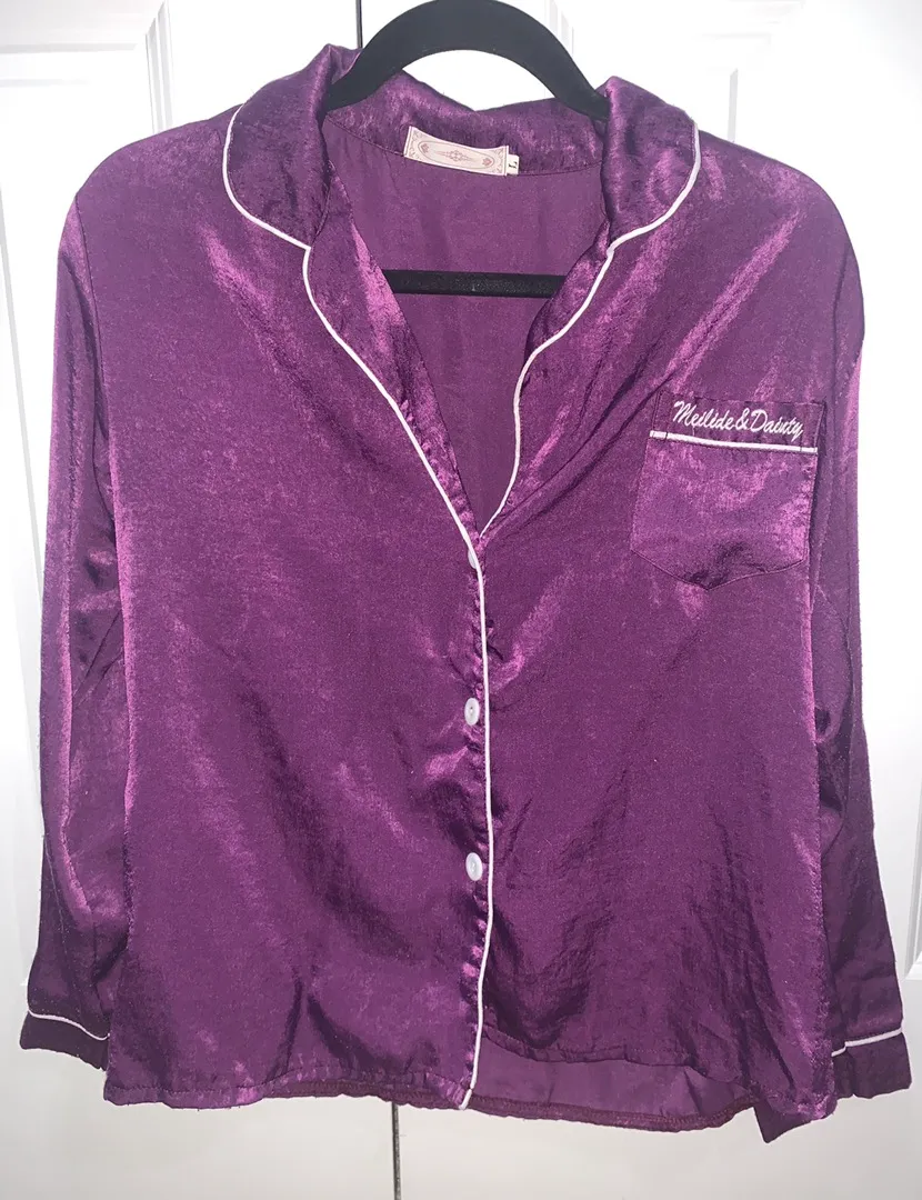 7 Piece Satin Pajama Set Purple Size L - Image 3