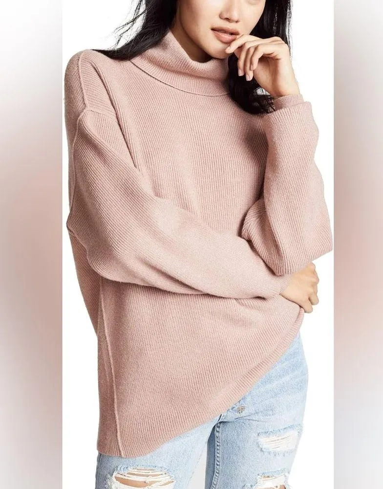 Free People FP Softly Structured Tunic Ribbed Sweater Blush Mauve Small S - Image 2